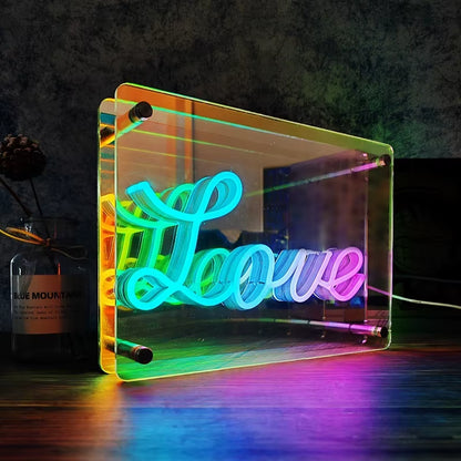 Neon Signs Lights, 3D LED Table Lamp, Colorful Thousand Layer Mirror Atmosphere Lighting,For E-Sport,Bedroom,Birthday,Party Deco
