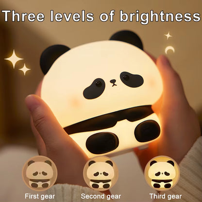 USB Rechargeable LED Night Light Panda Cartoon Animal Silicone Lamp Timing Bedside Decor Kids Sleep Nightlight Birthday Gifts