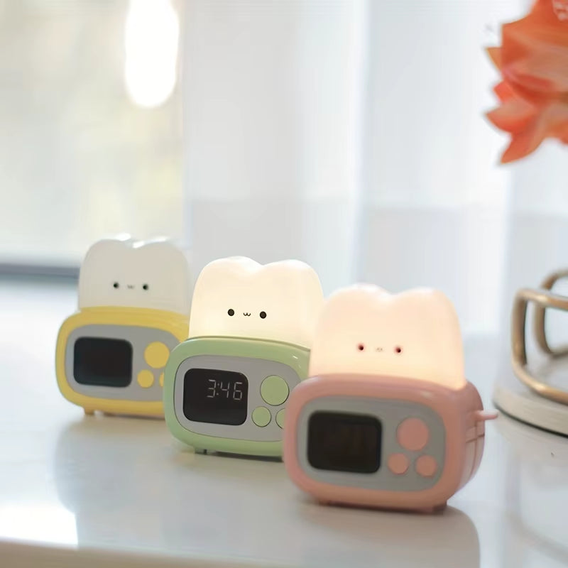 1Pc Time Toaster Night Light High Appearance Level Bedside Light Cute Sleeping Light Cartoon Mini Alarm Clock