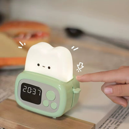 1Pc Time Toaster Night Light High Appearance Level Bedside Light Cute Sleeping Light Cartoon Mini Alarm Clock