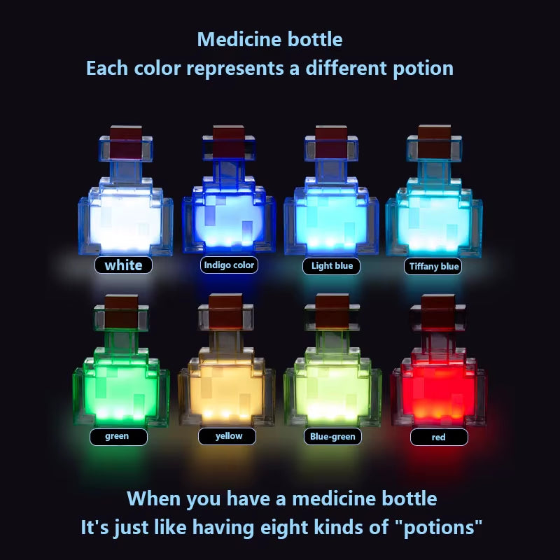 MC Game Medicine Bottle LED Night Light Game Creative Toy Lamp Rechargeable Bedroom Bedside Decoration for Kids Bedside Lamp