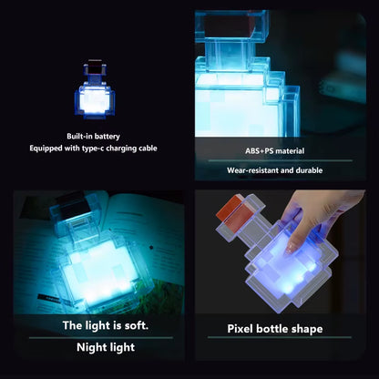 MC Game Medicine Bottle LED Night Light Game Creative Toy Lamp Rechargeable Bedroom Bedside Decoration for Kids Bedside Lamp